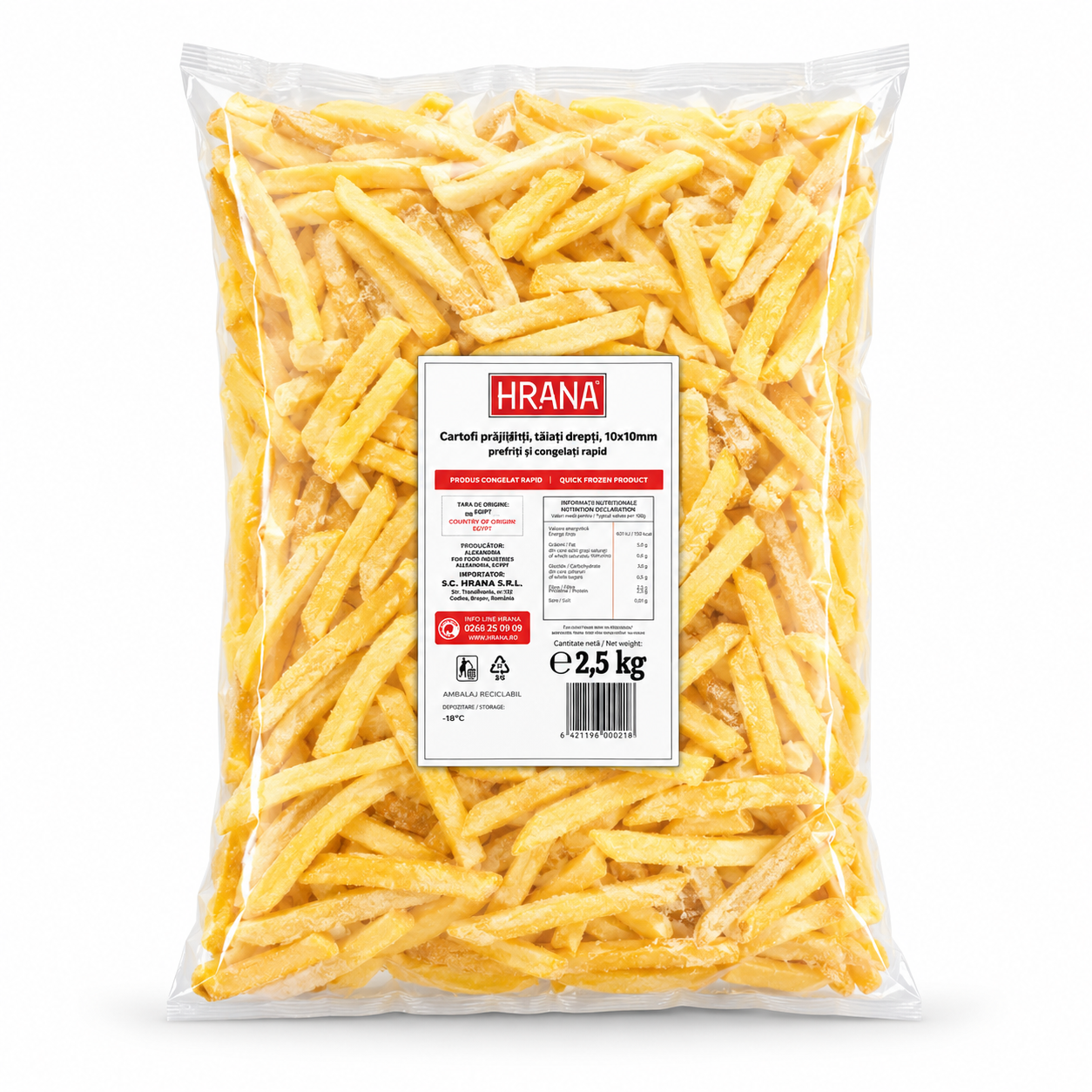 Cartofi preprăjiți, tăiați drept 10x10mm, 2,5kg / Straight-cut fries, 10x10mm,2,5kg